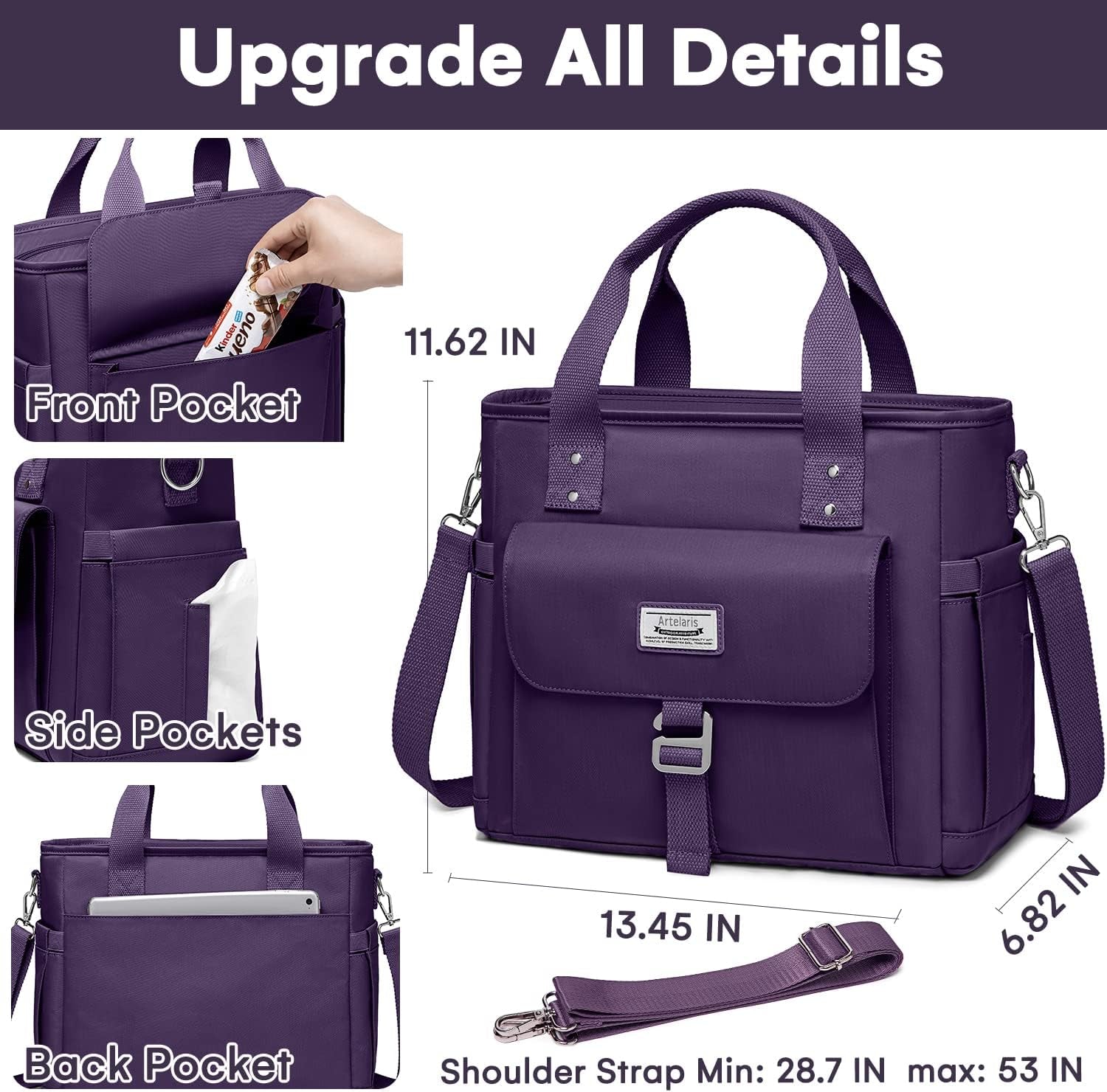 Lunch Bag for Men Women, Large Lunch Box Tote for Work, Adult Insulated Leakproof Cooler Bag with Side Pocket & Adjustable Shoulder Strap Lunch Purse,Lunchbag for Picnic Hiking Beach